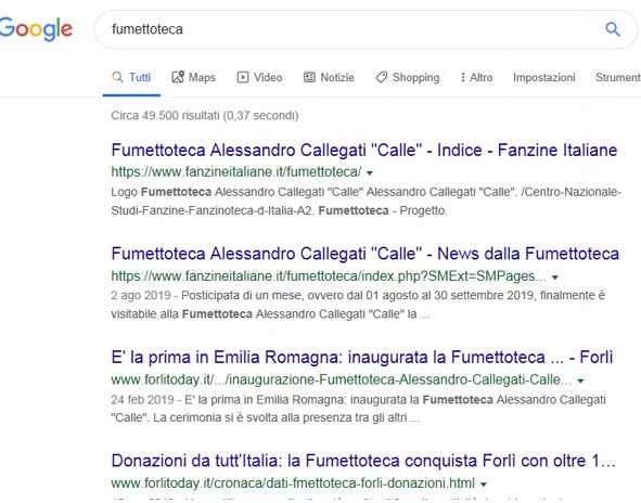 Fumettoteca Alessandro Callegati "Calle" - Ricerca Semestre Google - 2019