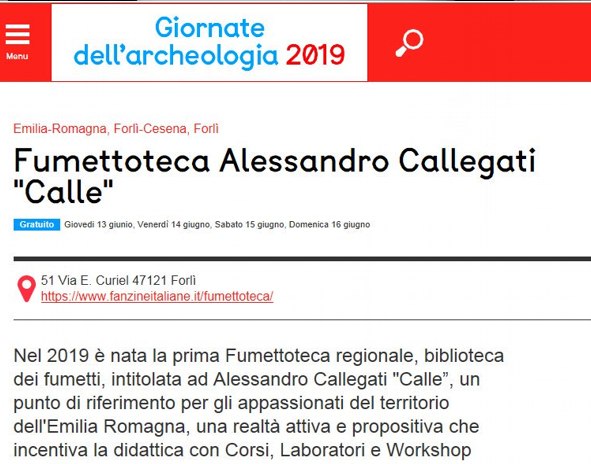 Fumettoteca Alessandro Callegati "Calle" - Giornate Mondiali dell'Archeologia - 2019