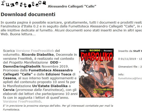 Fumettoteca Alessandro Callegati "Calle" - Ricordo Diaboliko Decennale - Novembre 2019